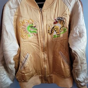 Gold Hawk Silk Reversable Bomber Jacket with embroidery